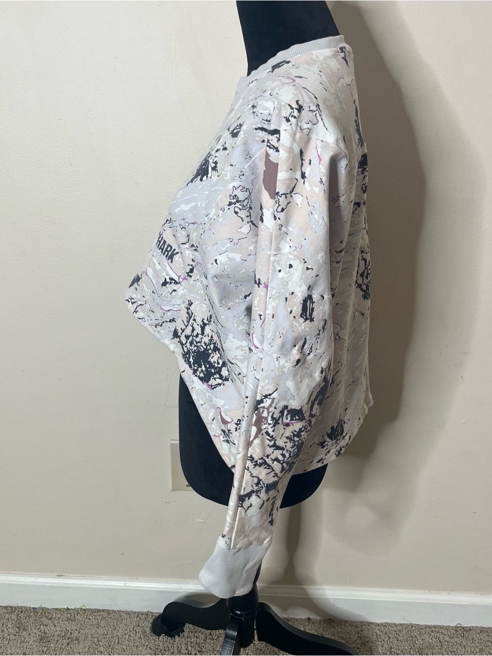 Gymshark Marble-Print Cropped Hi/Lo Crewneck Sweatshirt in White and Black Sz S - Picture 7 of 13